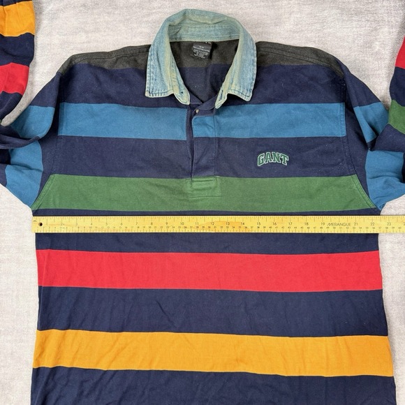 GANT Rugger Shirt Men's Medium Blue Long Sleeve Rugby Polo Vtg 90s Denim Collar - Picture 7 of 8